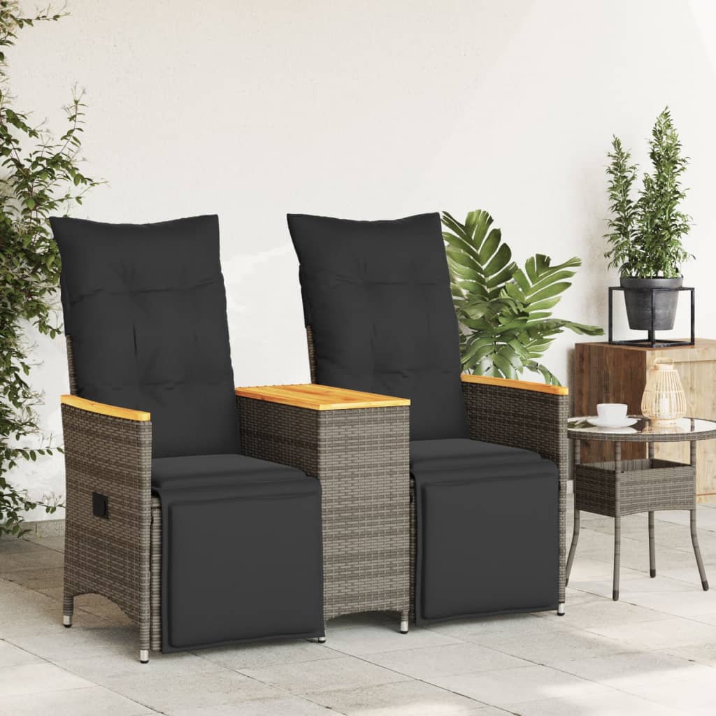 Tuinbank 2-zits verstelbaar met tafel poly rattan grijs is nu te koop bij PeponiXL, paradijselijk wonen!