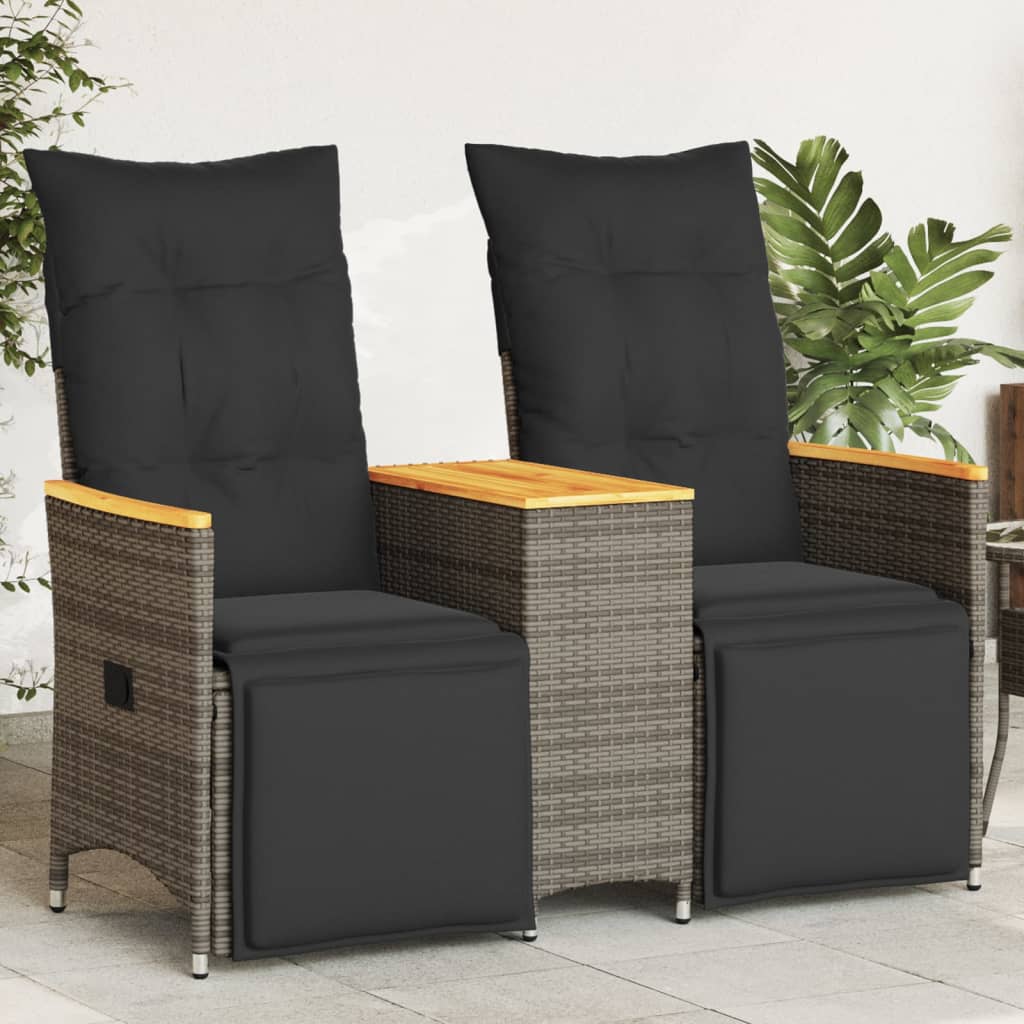 Tuinbank 2-zits verstelbaar met tafel poly rattan grijs is nu te koop bij PeponiXL, paradijselijk wonen!