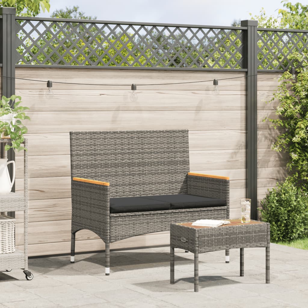 Tuinbank 2-zits met kussens en tafel poly rattan grijs is nu te koop bij PeponiXL, paradijselijk wonen!