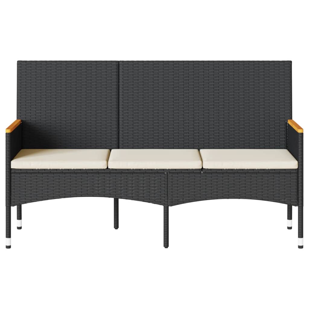 Tuinbank 3-zits met kussens poly rattan zwart is nu te koop bij PeponiXL, paradijselijk wonen!