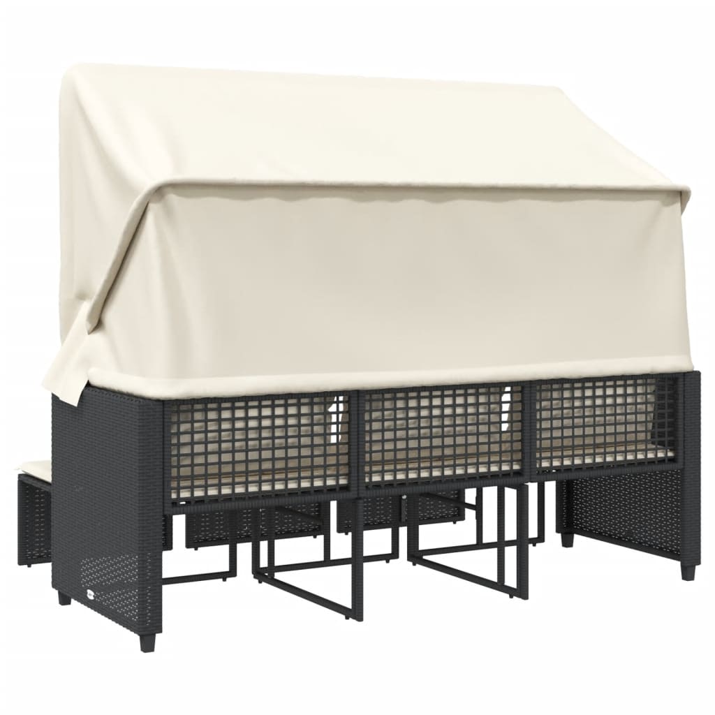 Tuinbank 3-zits met luifel en voetenbanken poly rattan zwart is nu te koop bij PeponiXL, paradijselijk wonen!