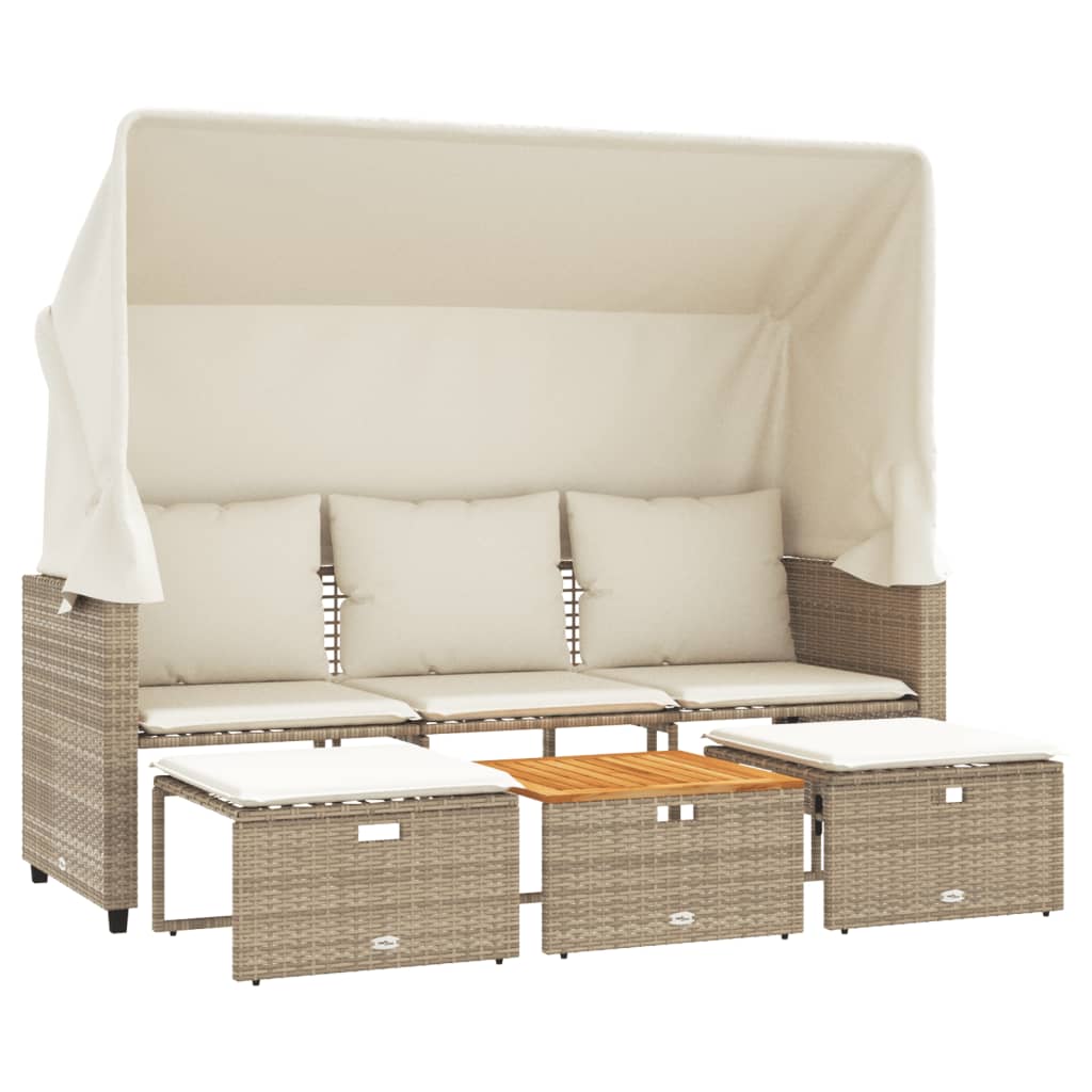 Tuinbank 3-zits met luifel en voetenbanken poly rattan beige is nu te koop bij PeponiXL, paradijselijk wonen!