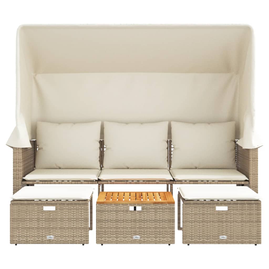 Tuinbank 3-zits met luifel en voetenbanken poly rattan beige is nu te koop bij PeponiXL, paradijselijk wonen!
