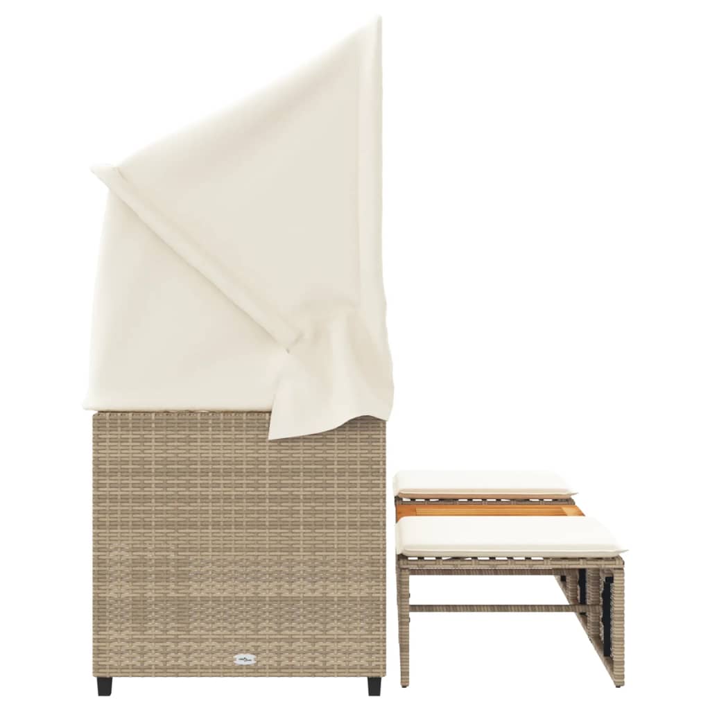 Tuinbank 3-zits met luifel en voetenbanken poly rattan beige is nu te koop bij PeponiXL, paradijselijk wonen!
