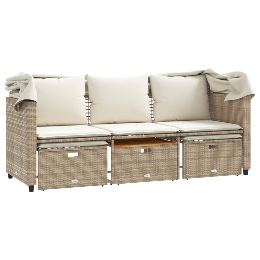 Tuinbank 3-zits met luifel en voetenbanken poly rattan beige is nu te koop bij PeponiXL, paradijselijk wonen!