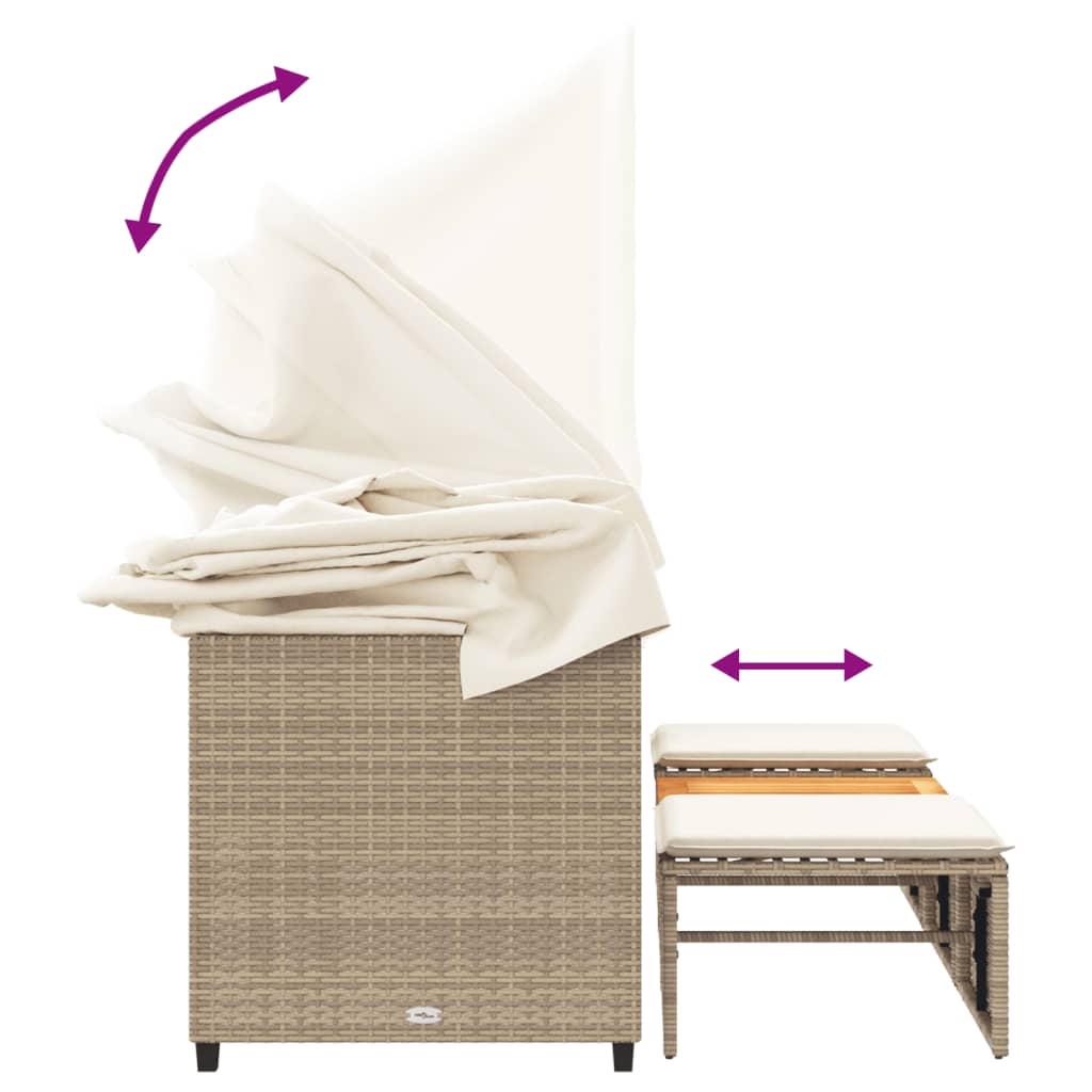 Tuinbank 3-zits met luifel en voetenbanken poly rattan beige is nu te koop bij PeponiXL, paradijselijk wonen!