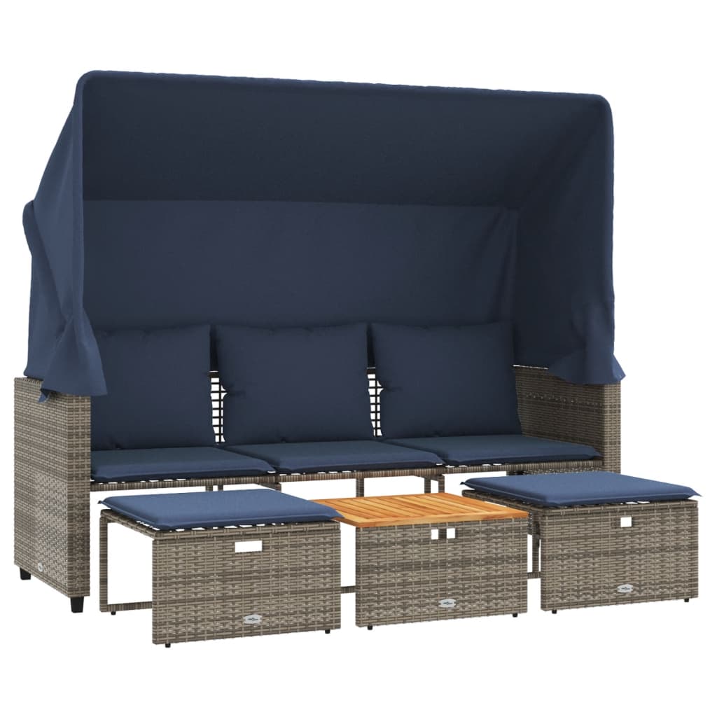 Tuinbank 3-zits met luifel en krukken grijs polyrotan is nu te koop bij PeponiXL, paradijselijk wonen!