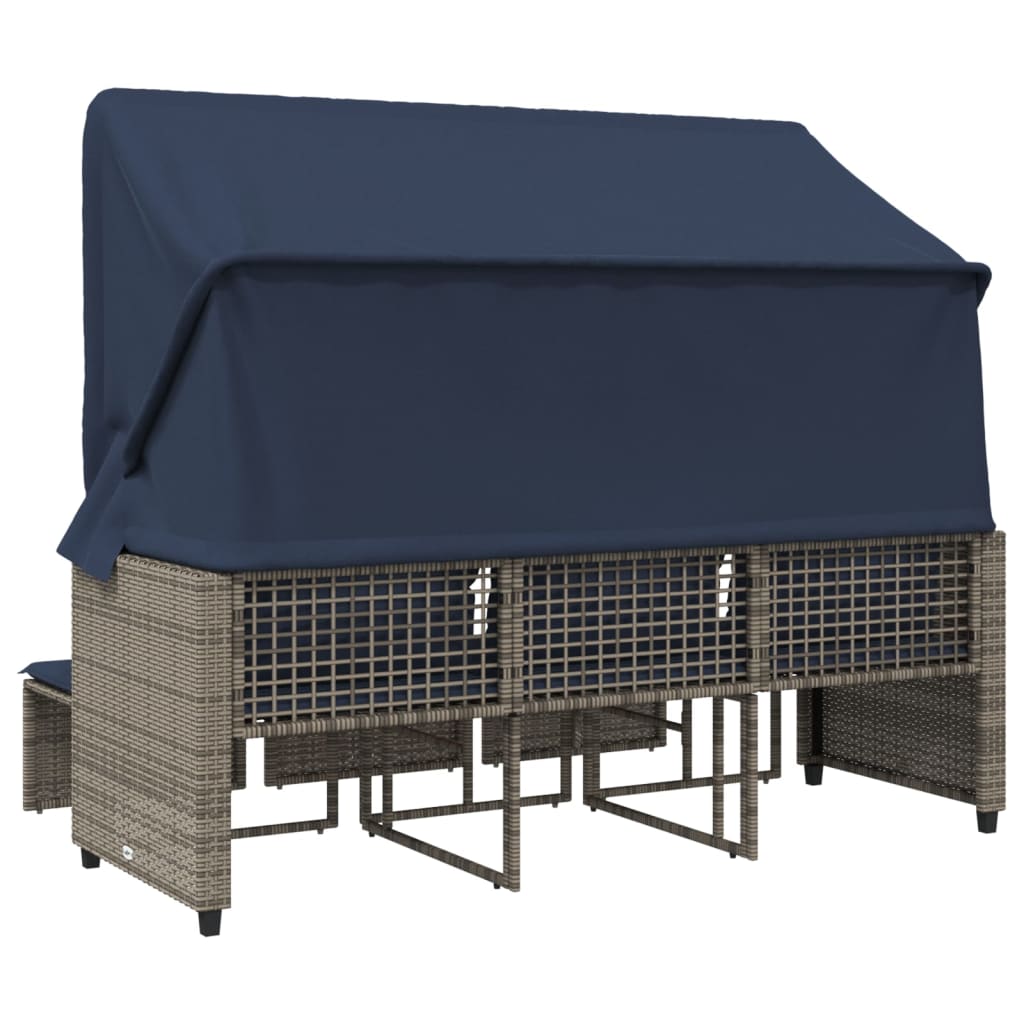 Tuinbank 3-zits met luifel en krukken grijs polyrotan is nu te koop bij PeponiXL, paradijselijk wonen!