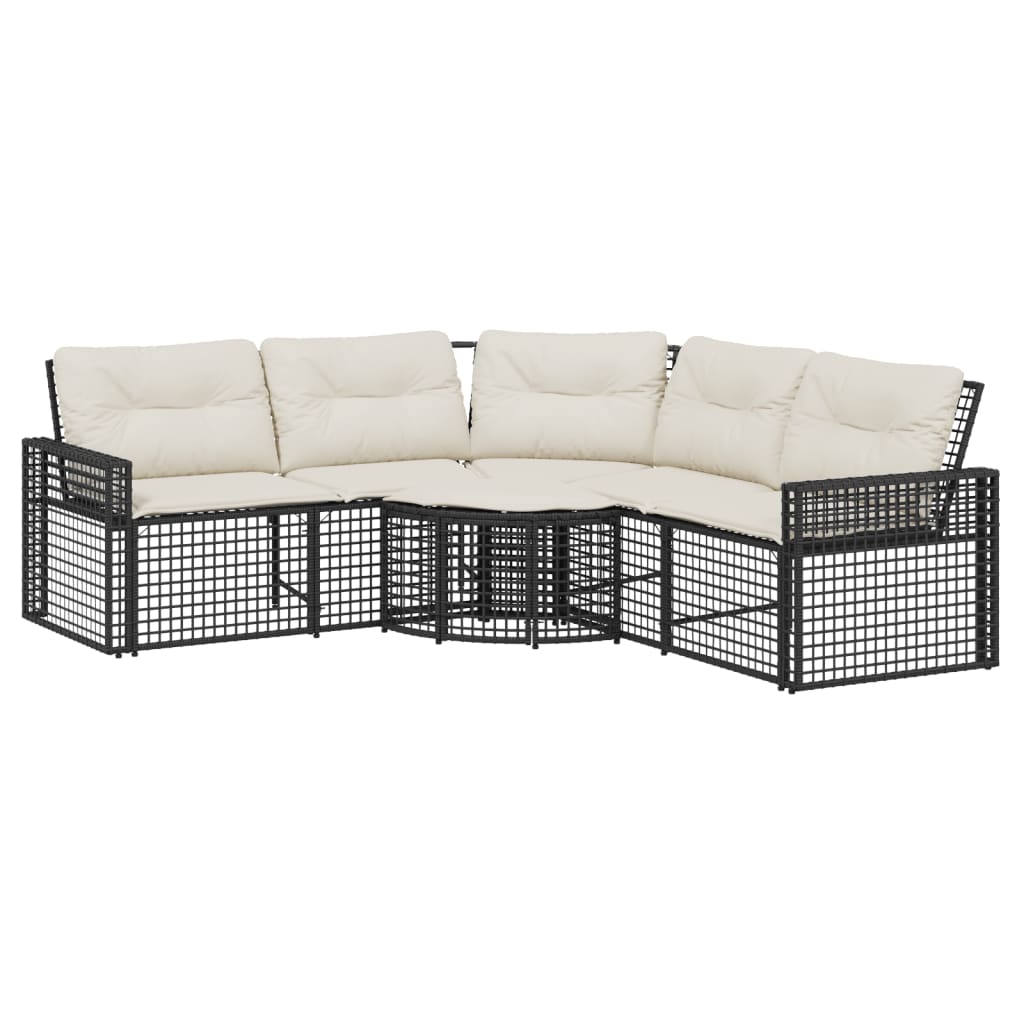 Tuinbank met kussens en voetensteun L-vormig poly rattan zwart is nu te koop bij PeponiXL, paradijselijk wonen!