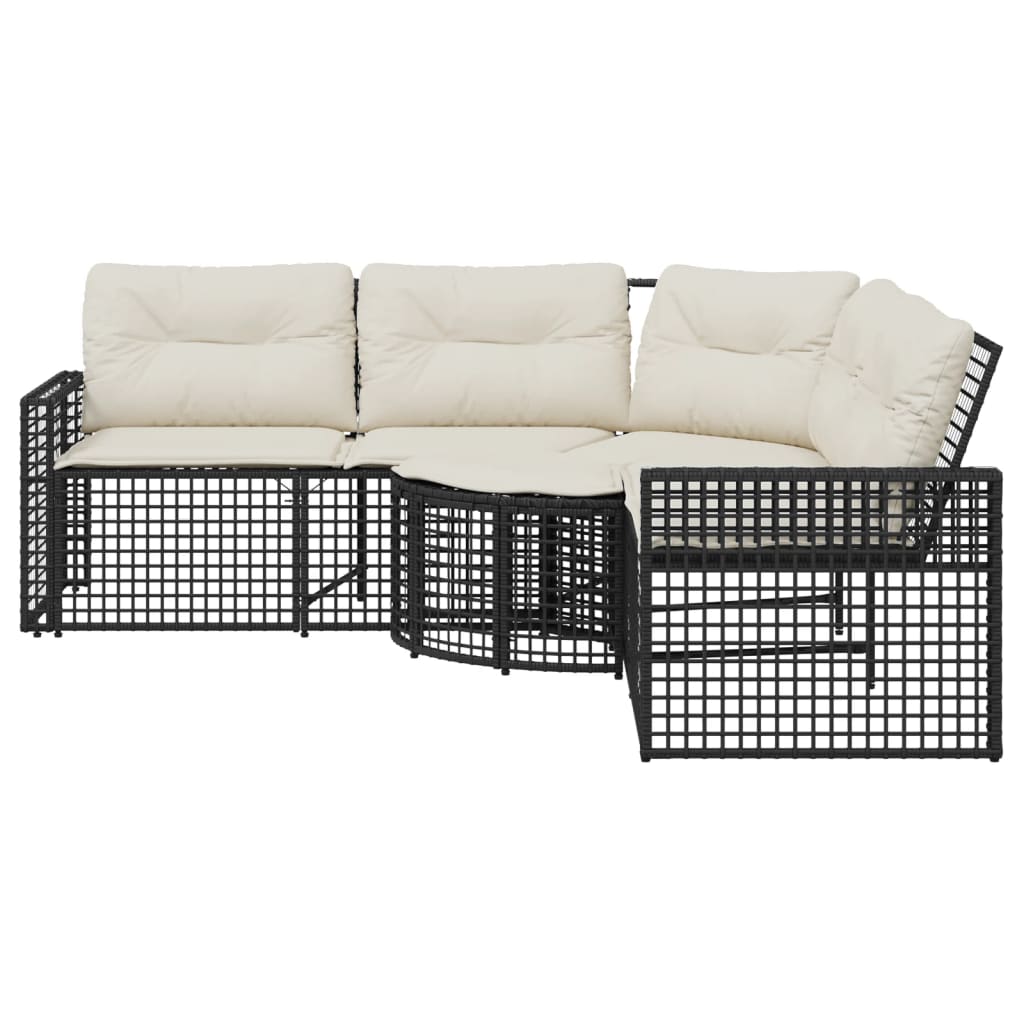 Tuinbank met kussens en voetensteun L-vormig poly rattan zwart is nu te koop bij PeponiXL, paradijselijk wonen!