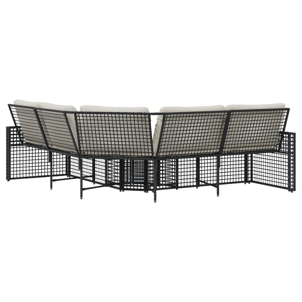 Tuinbank met kussens en voetensteun L-vormig poly rattan zwart is nu te koop bij PeponiXL, paradijselijk wonen!