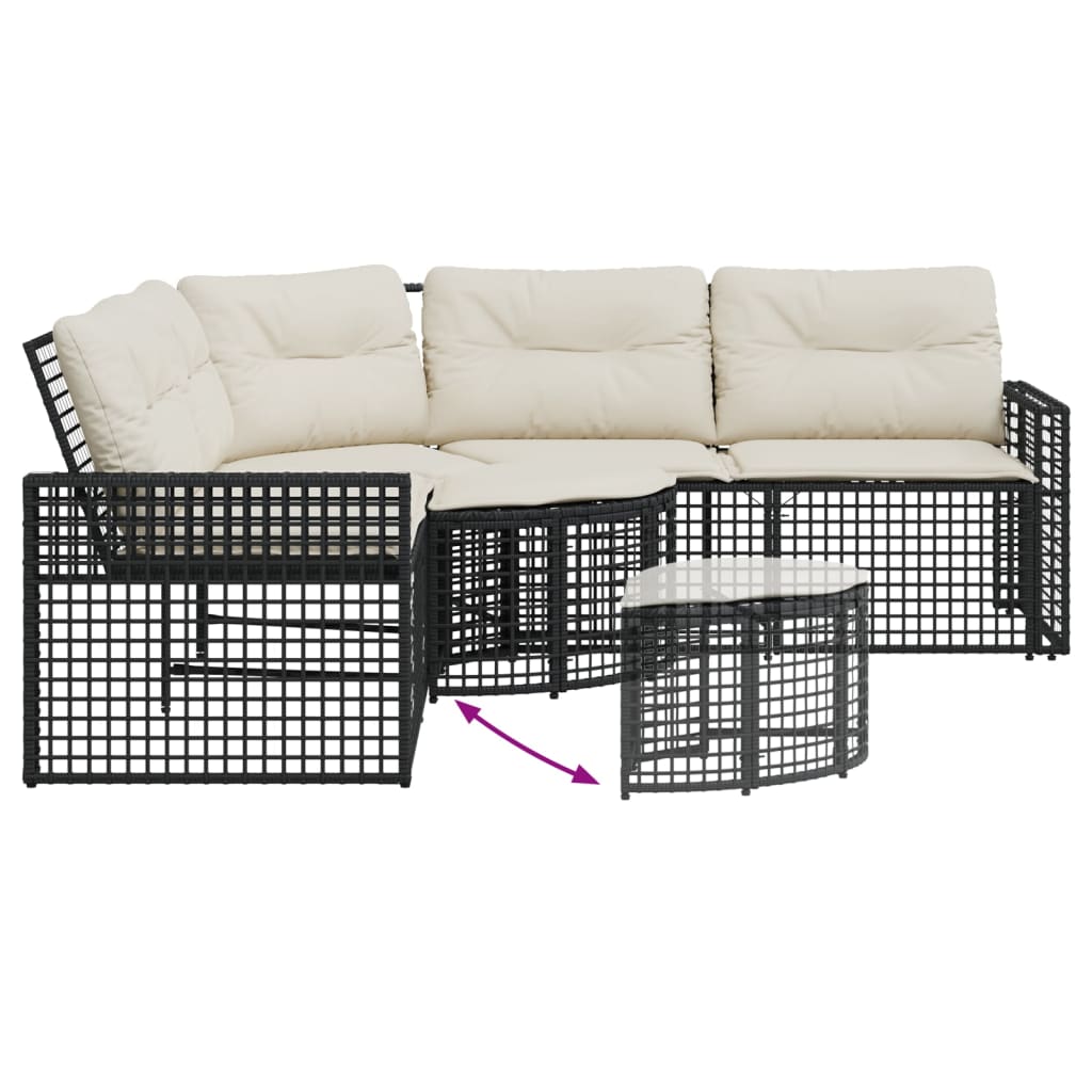Tuinbank met kussens en voetensteun L-vormig poly rattan zwart is nu te koop bij PeponiXL, paradijselijk wonen!