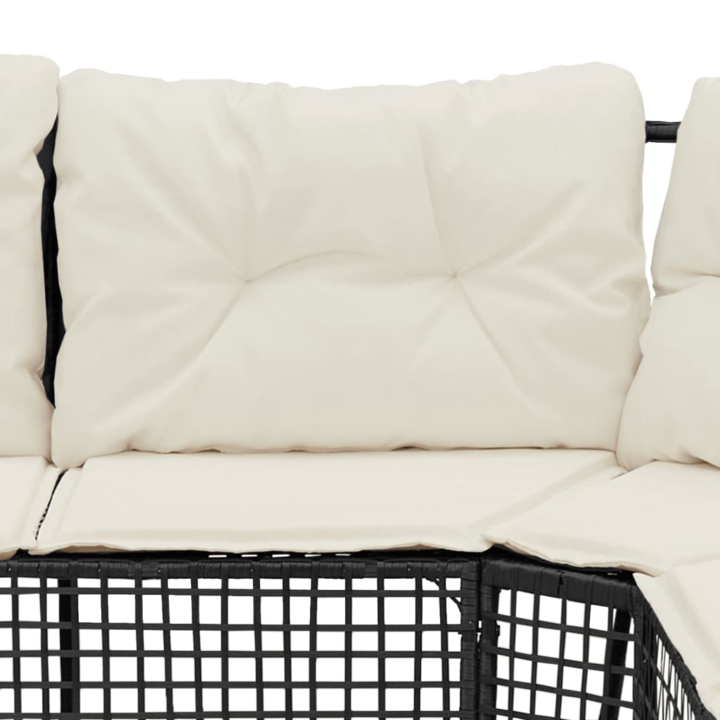 Tuinbank met kussens en voetensteun L-vormig poly rattan zwart is nu te koop bij PeponiXL, paradijselijk wonen!