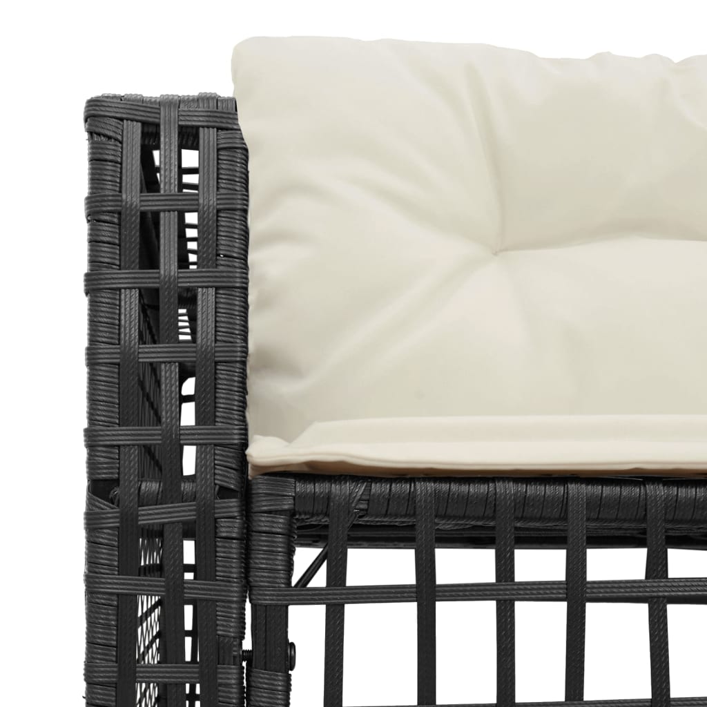 Tuinbank met kussens en voetensteun L-vormig poly rattan zwart is nu te koop bij PeponiXL, paradijselijk wonen!