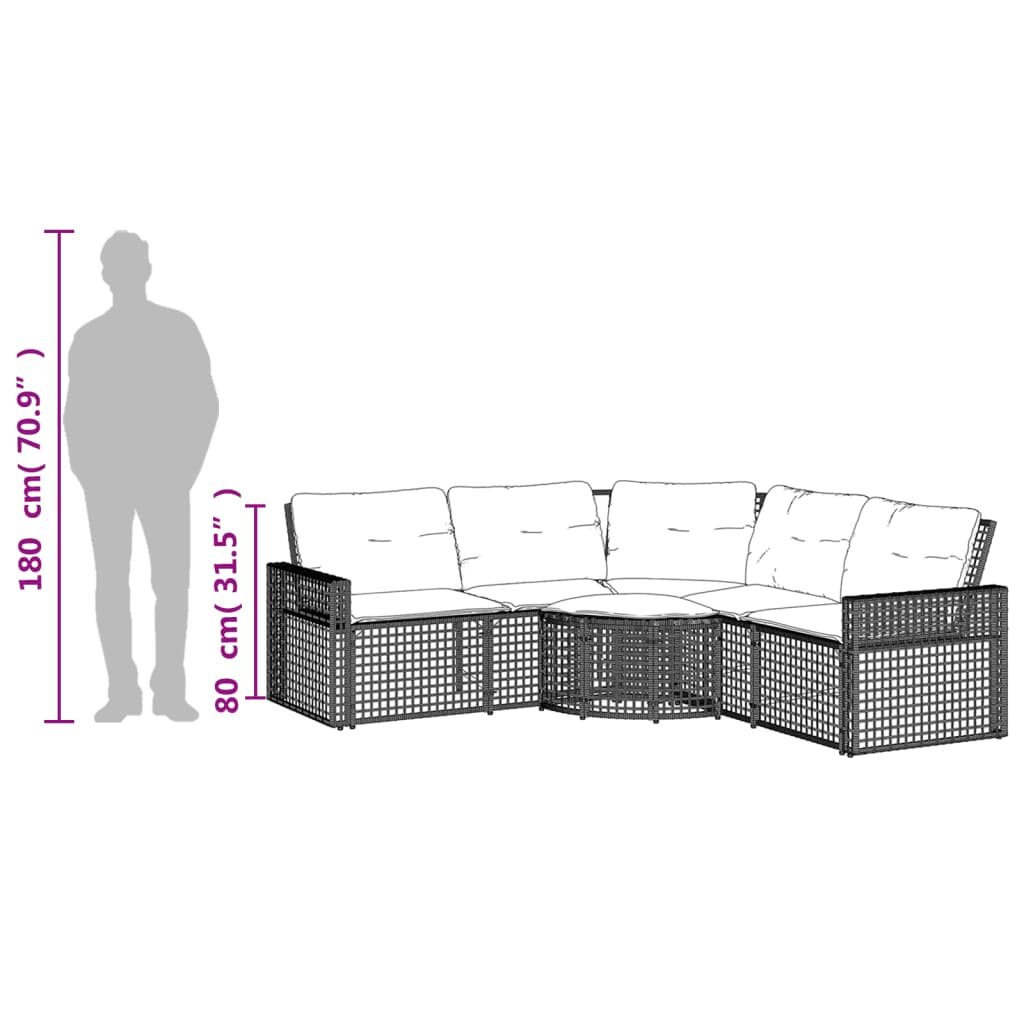 Tuinbank met kussens en voetensteun L-vormig poly rattan zwart is nu te koop bij PeponiXL, paradijselijk wonen!