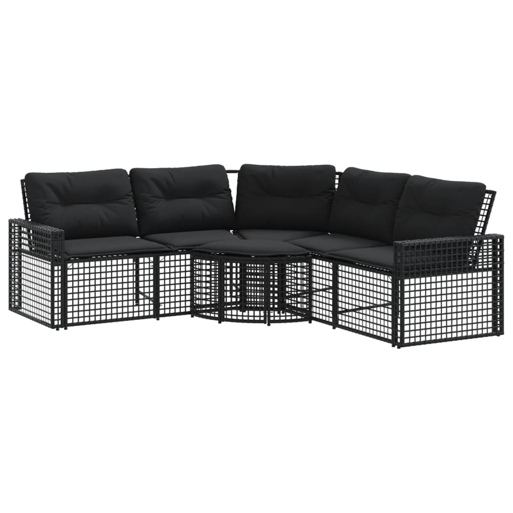 Tuinbank met kussens en voetensteun L-vormig poly rattan zwart is nu te koop bij PeponiXL, paradijselijk wonen!