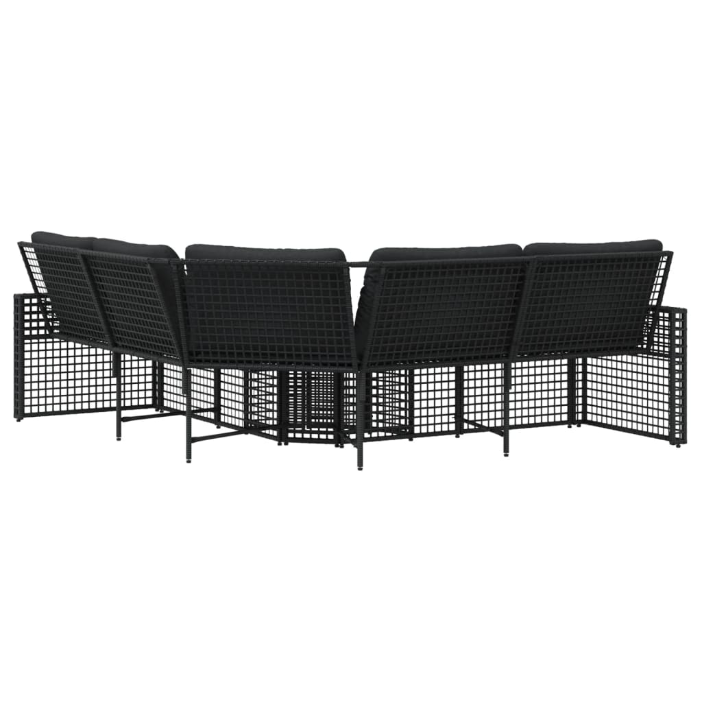 Tuinbank met kussens en voetensteun L-vormig poly rattan zwart is nu te koop bij PeponiXL, paradijselijk wonen!