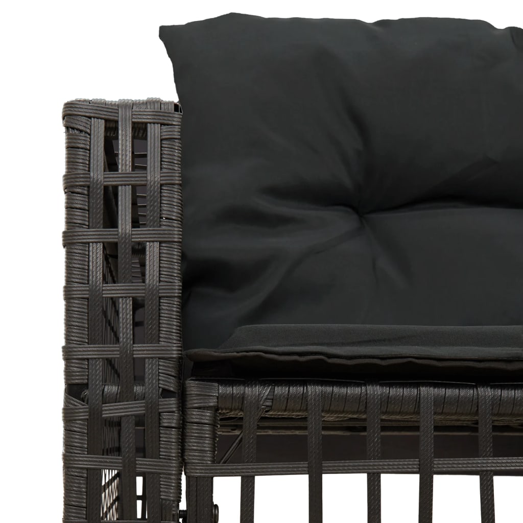 Tuinbank met kussens en voetensteun L-vormig poly rattan zwart is nu te koop bij PeponiXL, paradijselijk wonen!