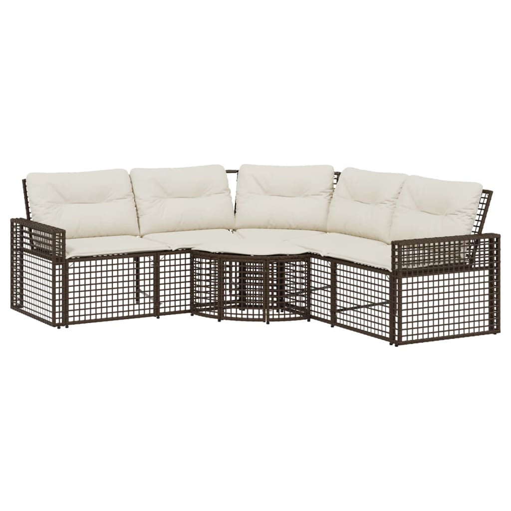 Tuinbank met kussens en voetensteun L-vormig poly rattan bruin is nu te koop bij PeponiXL, paradijselijk wonen!