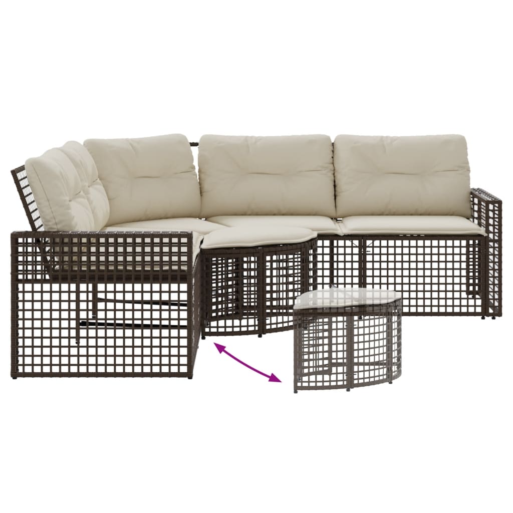 Tuinbank met kussens en voetensteun L-vormig poly rattan bruin is nu te koop bij PeponiXL, paradijselijk wonen!