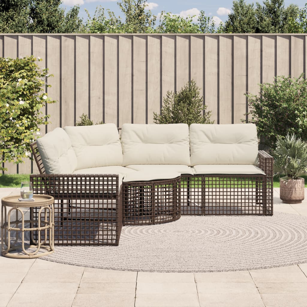 Tuinbank met kussens en voetensteun L-vormig poly rattan bruin is nu te koop bij PeponiXL, paradijselijk wonen!