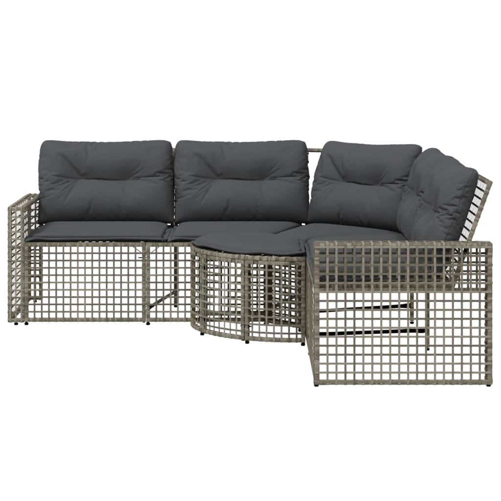 Tuinbank met kussens en voetensteun L-vormig poly rattan grijs is nu te koop bij PeponiXL, paradijselijk wonen!
