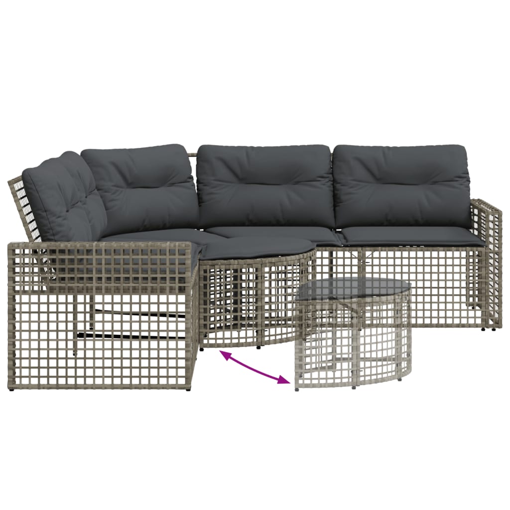 Tuinbank met kussens en voetensteun L-vormig poly rattan grijs is nu te koop bij PeponiXL, paradijselijk wonen!