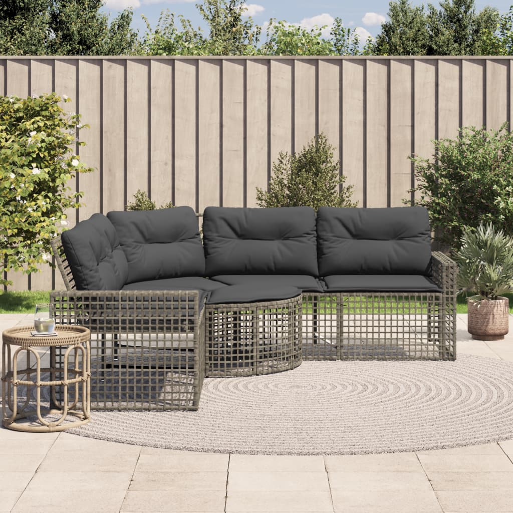 Tuinbank met kussens en voetensteun L-vormig poly rattan grijs is nu te koop bij PeponiXL, paradijselijk wonen!