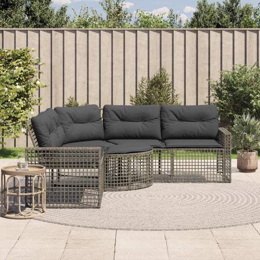 Tuinbank met kussens en voetensteun L-vormig poly rattan grijs is nu te koop bij PeponiXL, paradijselijk wonen!