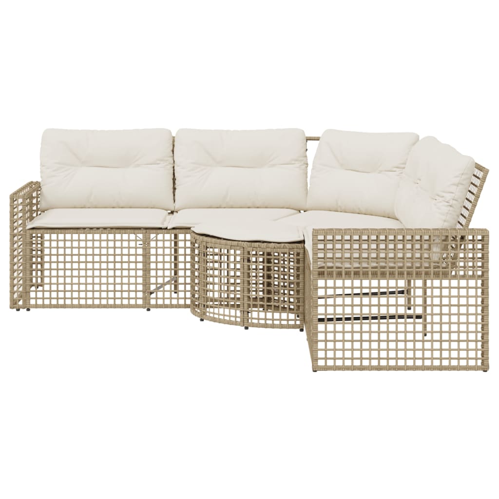 Tuinbank met kussens en voetensteun L-vormig poly rattan beige is nu te koop bij PeponiXL, paradijselijk wonen!