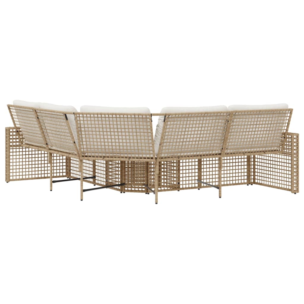 Tuinbank met kussens en voetensteun L-vormig poly rattan beige is nu te koop bij PeponiXL, paradijselijk wonen!
