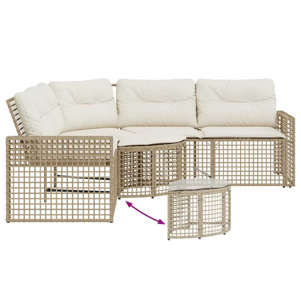 Tuinbank met kussens en voetensteun L-vormig poly rattan beige is nu te koop bij PeponiXL, paradijselijk wonen!