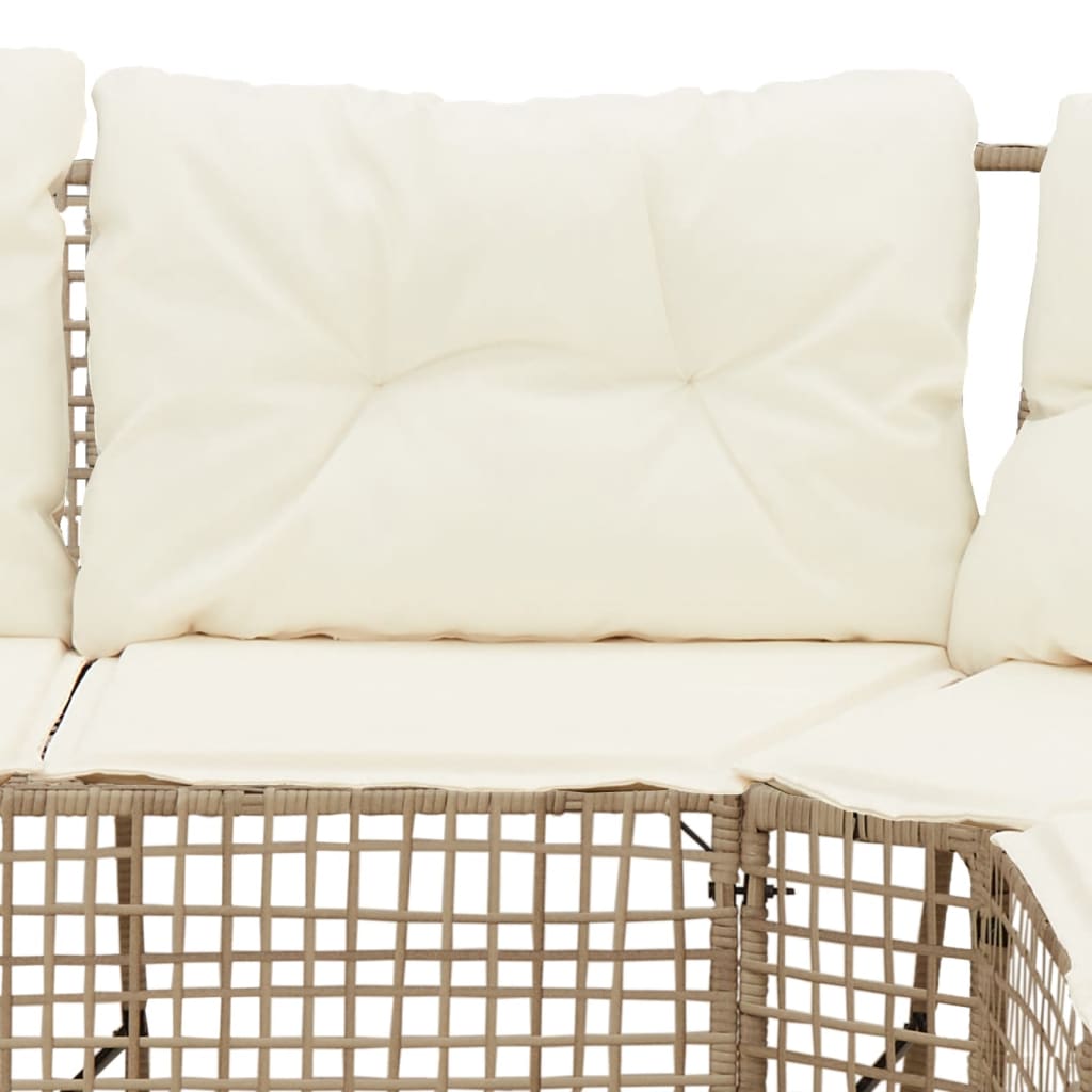 Tuinbank met kussens en voetensteun L-vormig poly rattan beige is nu te koop bij PeponiXL, paradijselijk wonen!