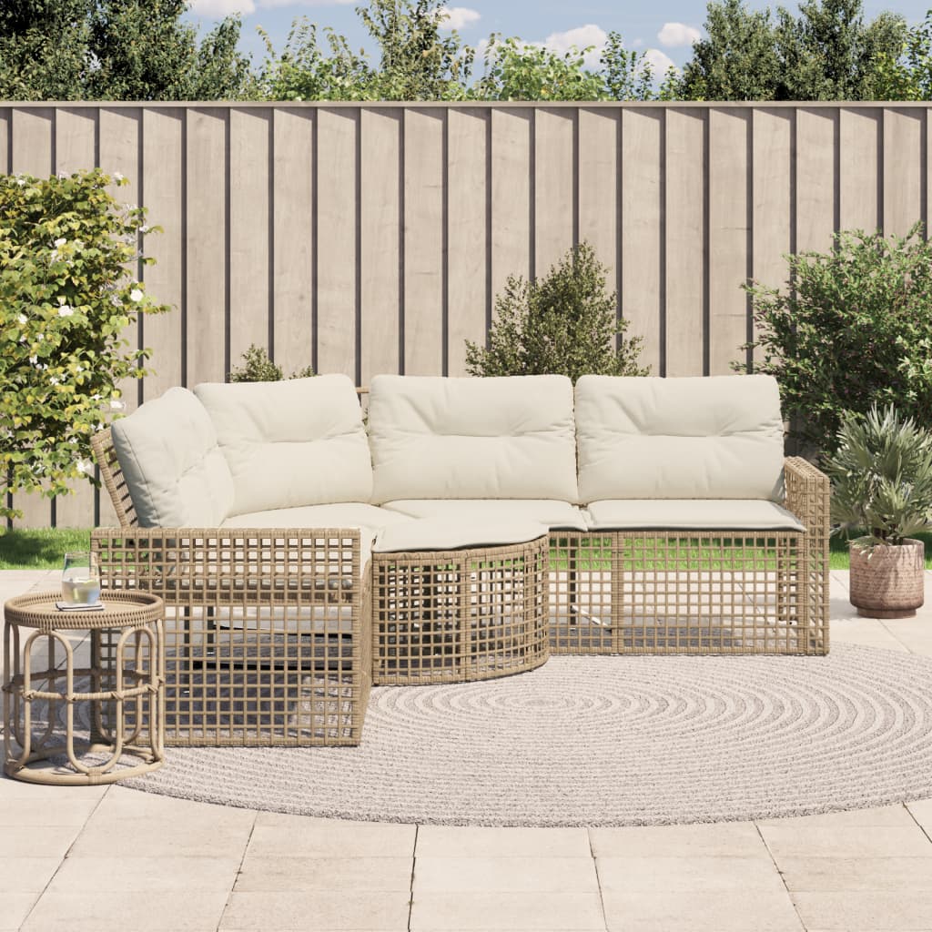 Tuinbank met kussens en voetensteun L-vormig poly rattan beige is nu te koop bij PeponiXL, paradijselijk wonen!