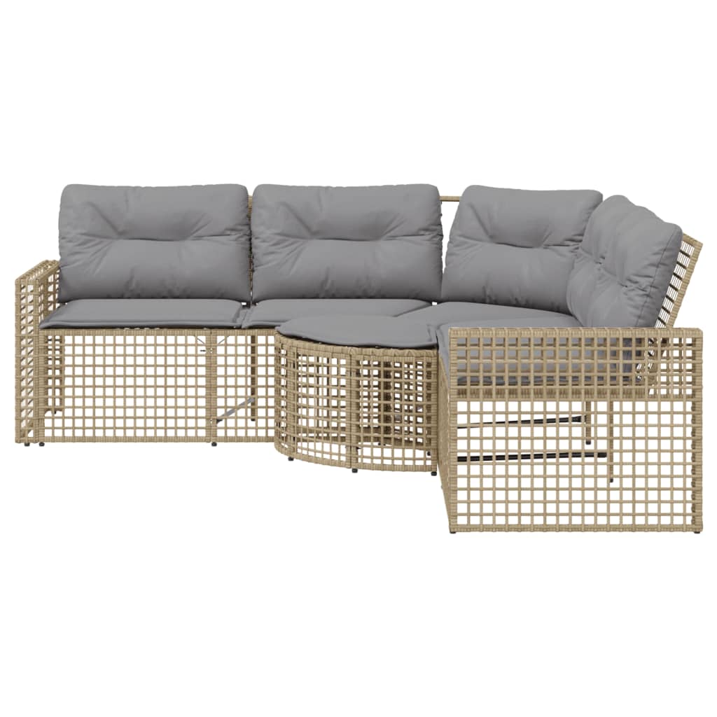 Tuinbank met kussens en voetensteun L-vormig poly rattan beige is nu te koop bij PeponiXL, paradijselijk wonen!