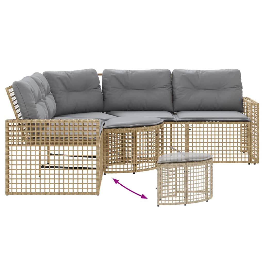 Tuinbank met kussens en voetensteun L-vormig poly rattan beige is nu te koop bij PeponiXL, paradijselijk wonen!