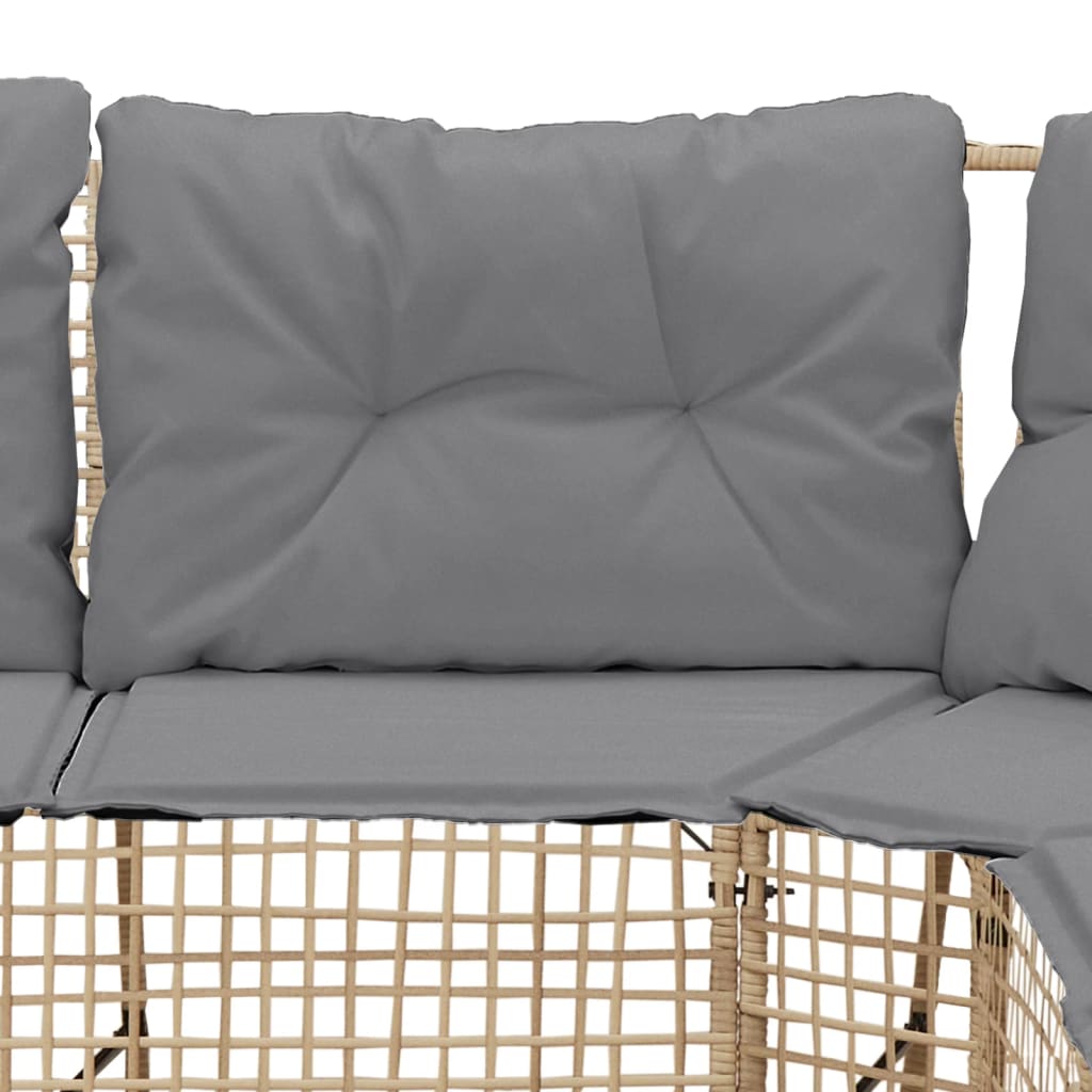 Tuinbank met kussens en voetensteun L-vormig poly rattan beige is nu te koop bij PeponiXL, paradijselijk wonen!