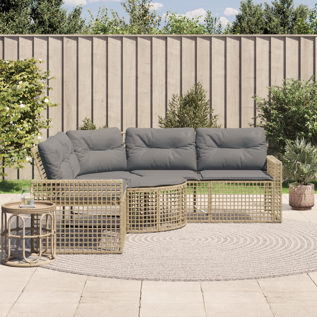 Tuinbank met kussens en voetensteun L-vormig poly rattan beige is nu te koop bij PeponiXL, paradijselijk wonen!