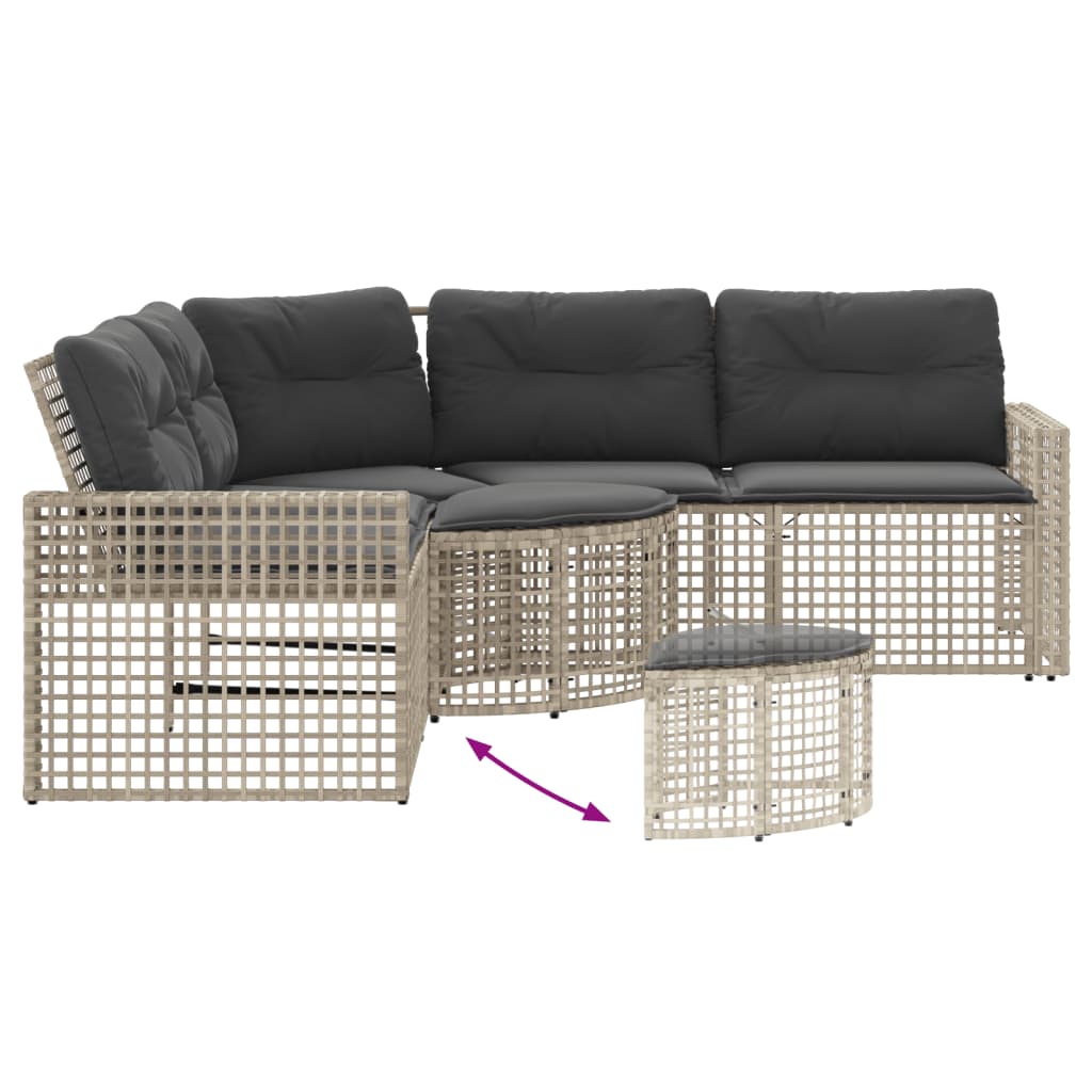 Tuinbank met kussens en voetensteun L-vormig rattan lichtgrijs is nu te koop bij PeponiXL, paradijselijk wonen!