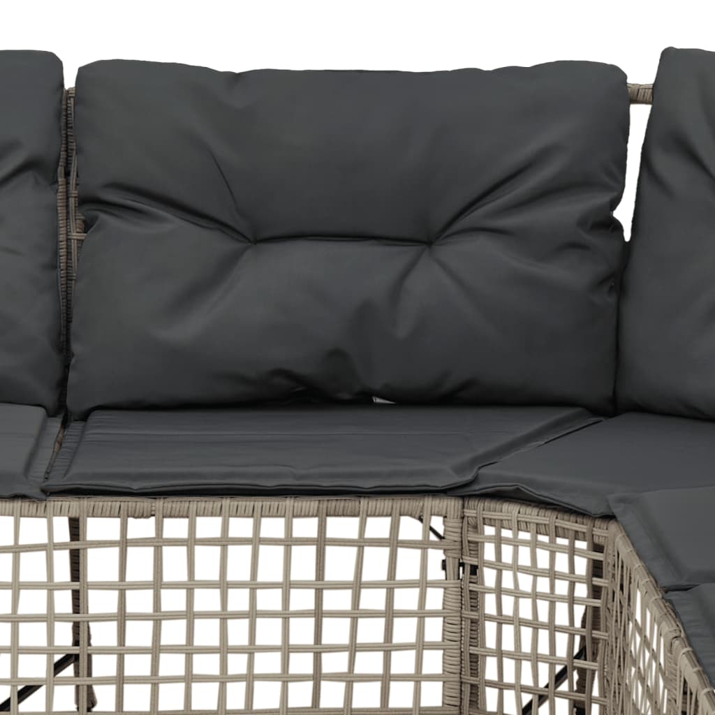 Tuinbank met kussens en voetensteun L-vormig rattan lichtgrijs is nu te koop bij PeponiXL, paradijselijk wonen!