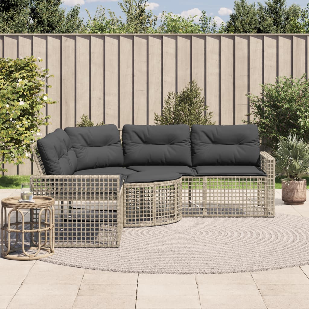 Tuinbank met kussens en voetensteun L-vormig rattan lichtgrijs is nu te koop bij PeponiXL, paradijselijk wonen!