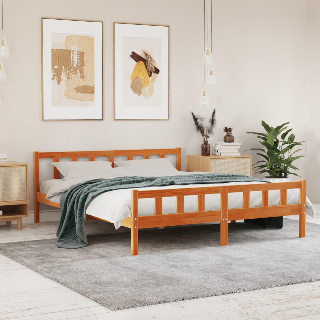 Bedframe zonder matras massief grenenhout wasbruin 160x200 cm is nu te koop bij PeponiXL, paradijselijk wonen!