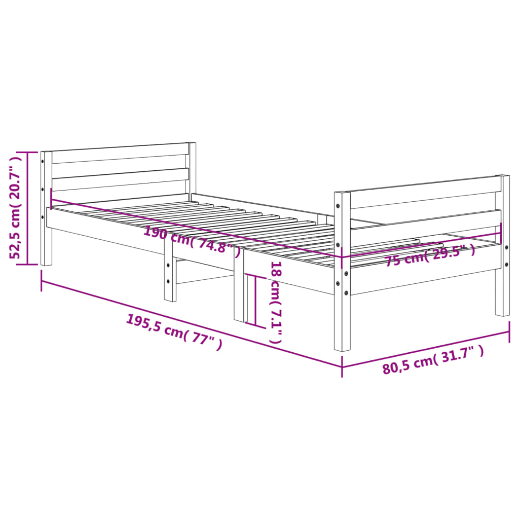 Bedframe zonder matras massief grenenhout wasbruin 75x190 cm is nu te koop bij PeponiXL, paradijselijk wonen!
