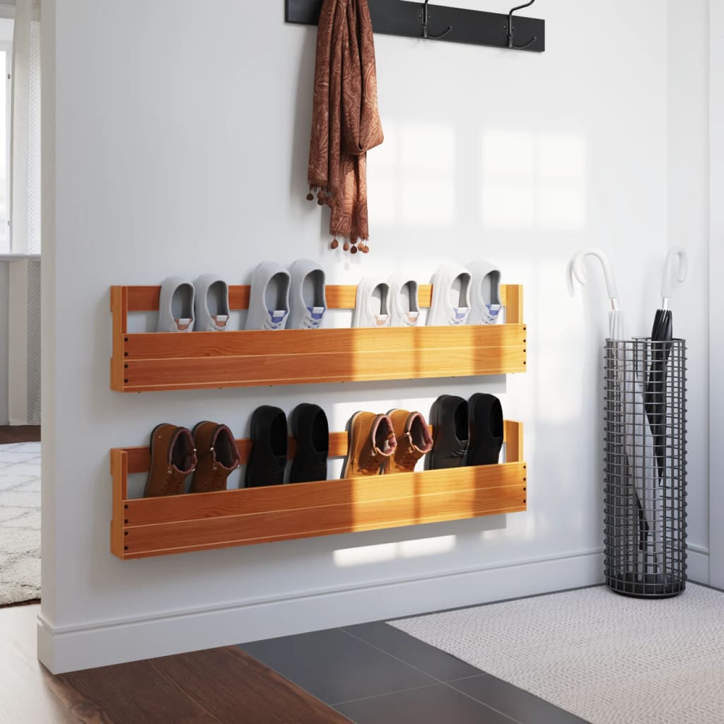 Schoenenrekken 2 st 110x8,5x23,5 cm massief grenenhout wasbruin is nu te koop bij PeponiXL, paradijselijk wonen!