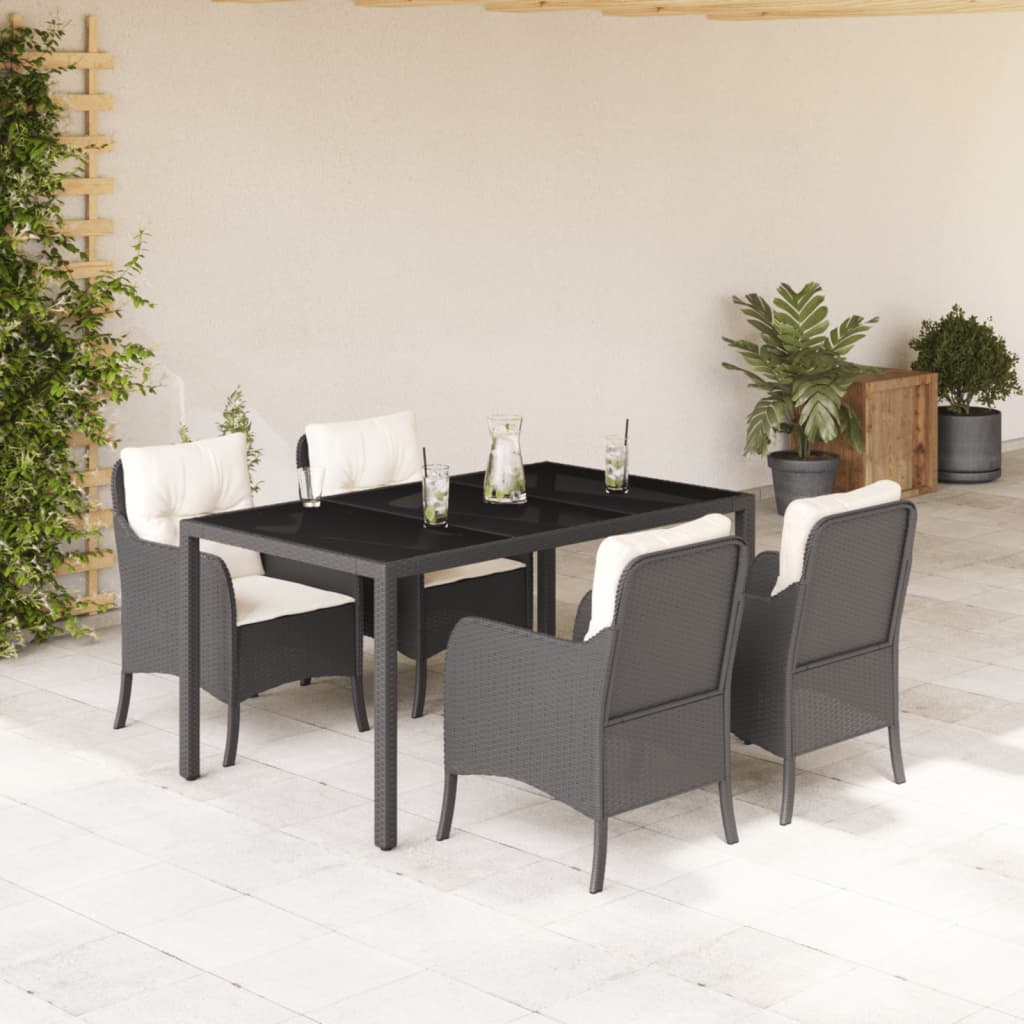 5-delige Tuinset met kussens poly rattan zwart is nu te koop bij PeponiXL, paradijselijk wonen!