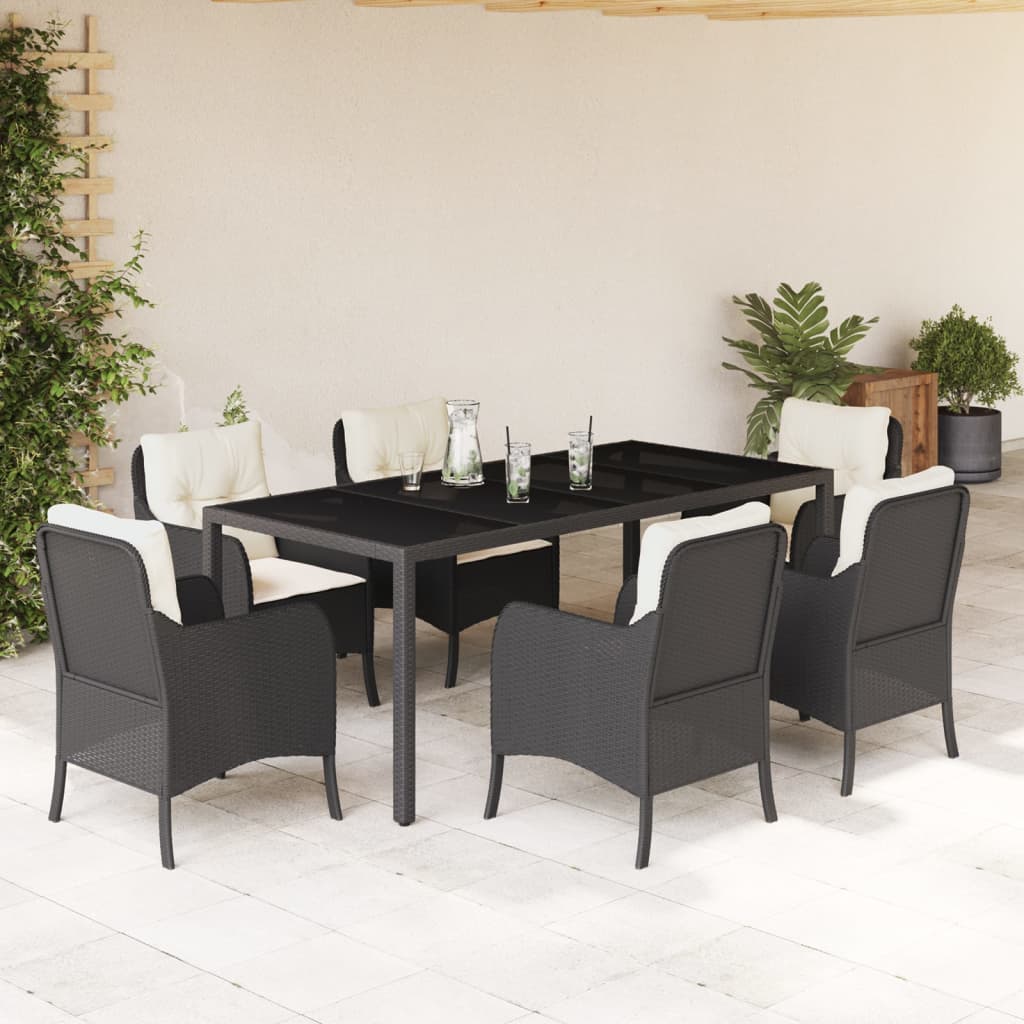 7-delige Tuinset met kussens poly rattan zwart is nu te koop bij PeponiXL, paradijselijk wonen!