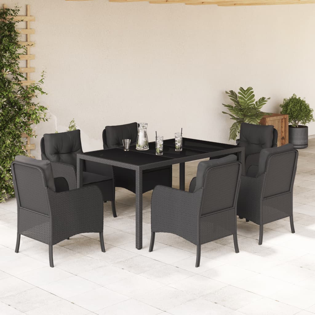 7-delige Tuinset met kussens poly rattan zwart is nu te koop bij PeponiXL, paradijselijk wonen!