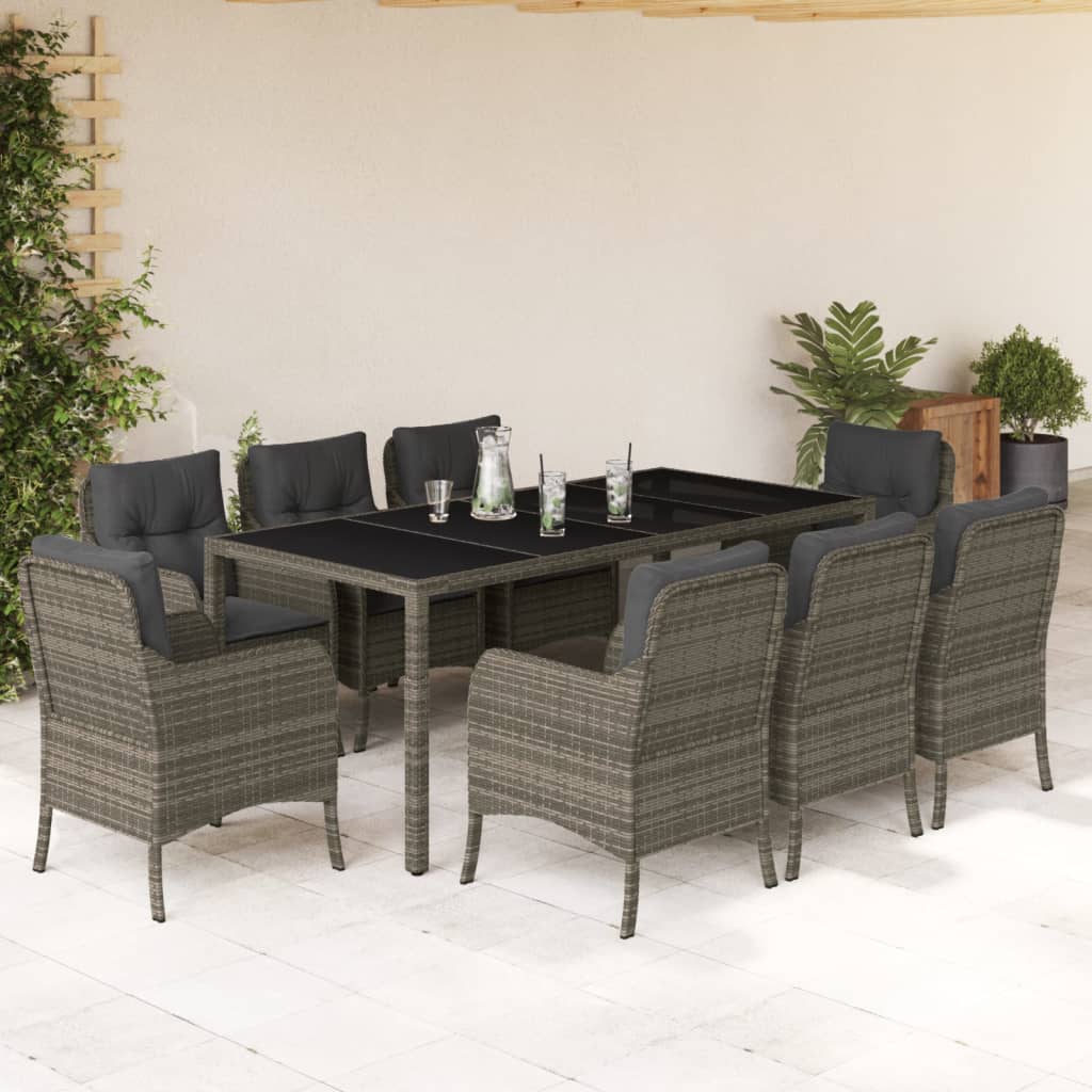 9-delige Tuinset met kussens poly rattan grijs is nu te koop bij PeponiXL, paradijselijk wonen!