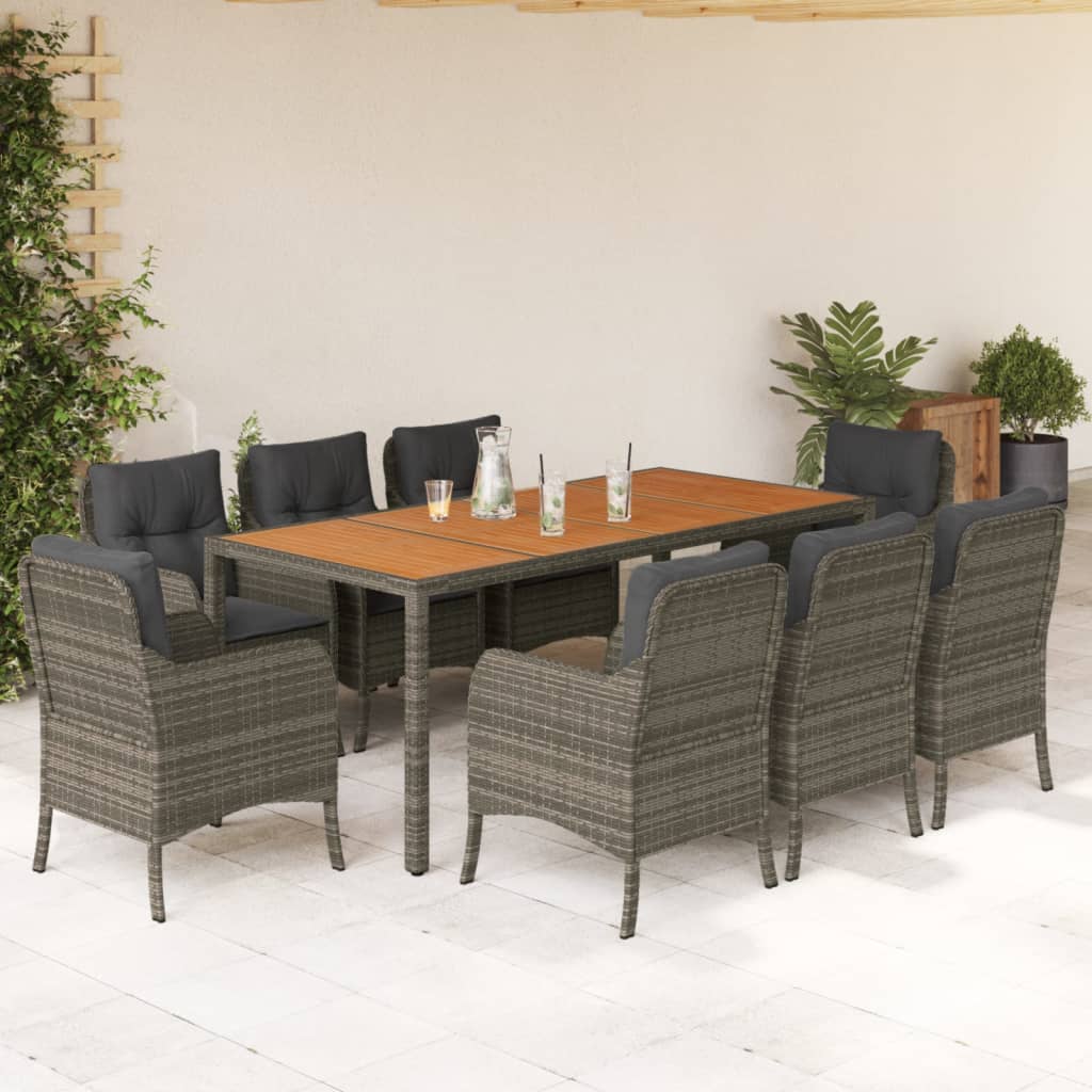 9-delige Tuinset met kussens poly rattan grijs is nu te koop bij PeponiXL, paradijselijk wonen!