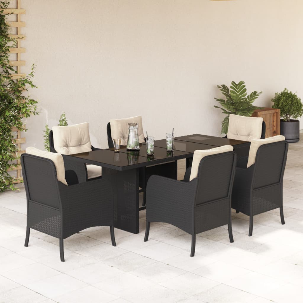 7-delige Tuinset met kussens poly rattan zwart is nu te koop bij PeponiXL, paradijselijk wonen!